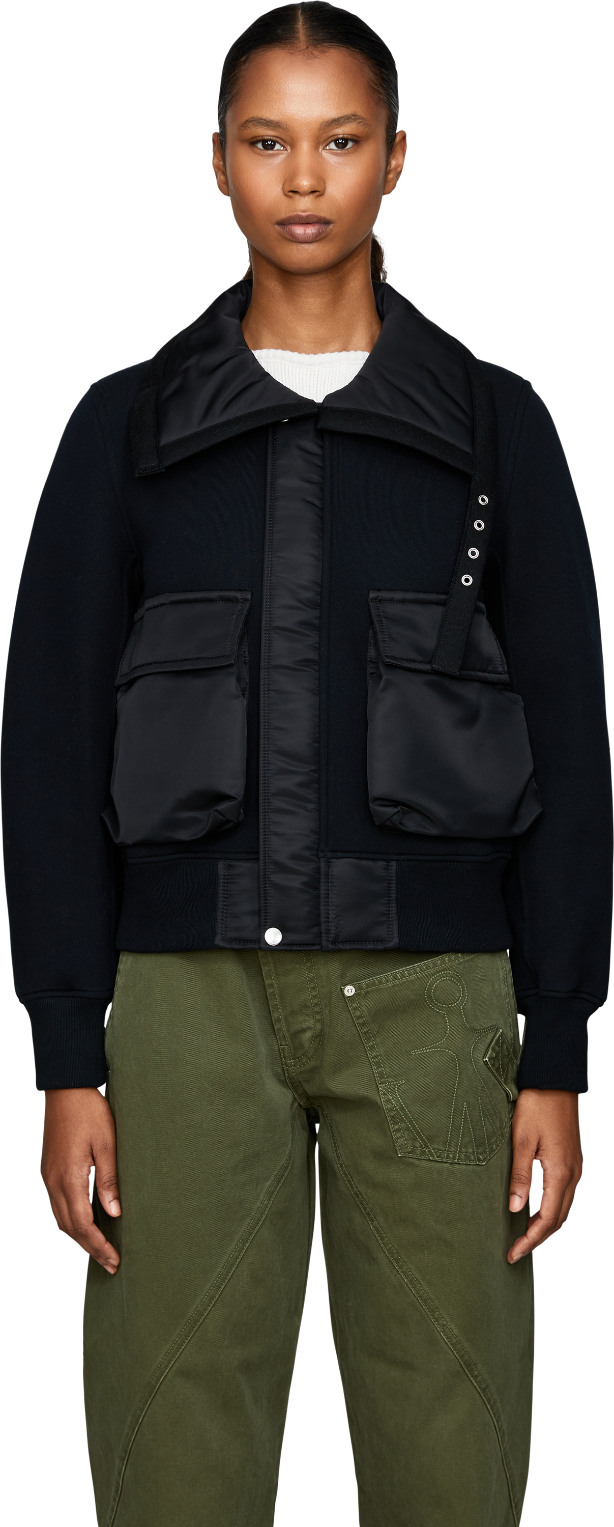 Sacai Blouson 'Sponge Sweat' Schwarz, Frontansicht – UNGER.DE