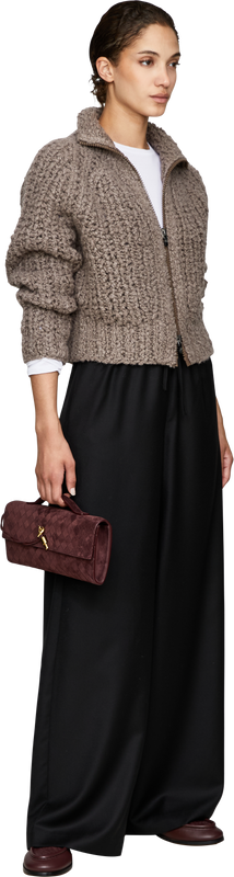 'Heloisa Handstrick' wool and silk cardigan, taupe