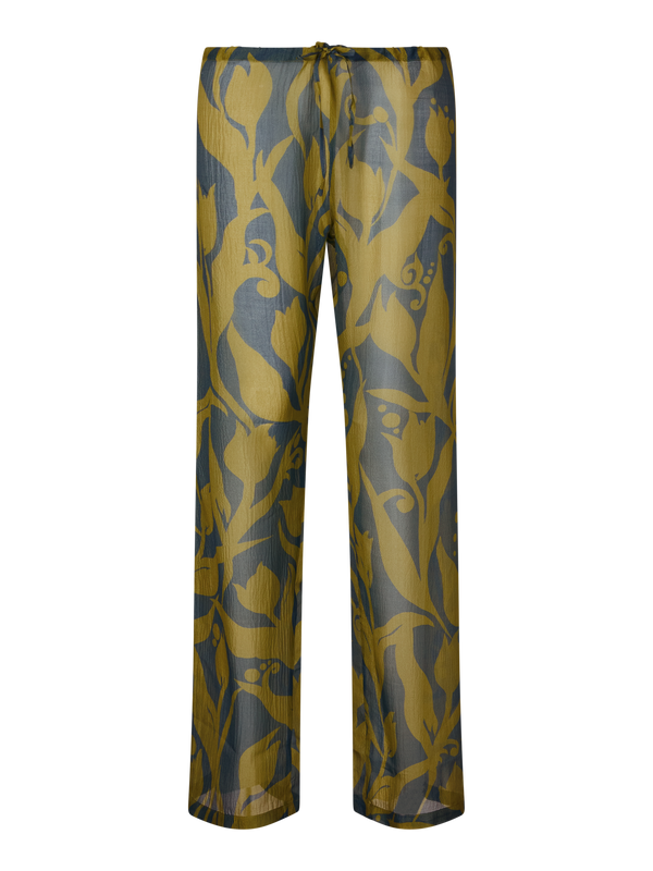 Seidenhose 'Pachas' mit floralem Muster Grün/Blau