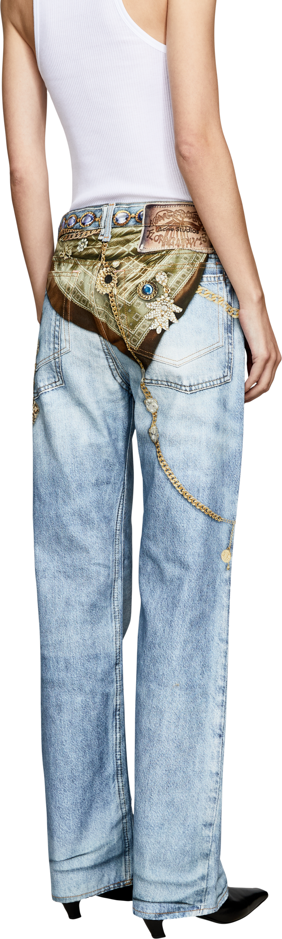Acne Studios Straight-Cut Jeans in Trompe-l’œil-Print Hellblau, Rückansicht – UNGER.DE