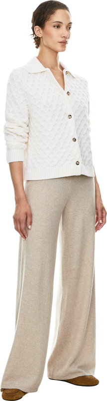 Woll-Cashmere-Strickjacke mit Zopfmuster Weiß