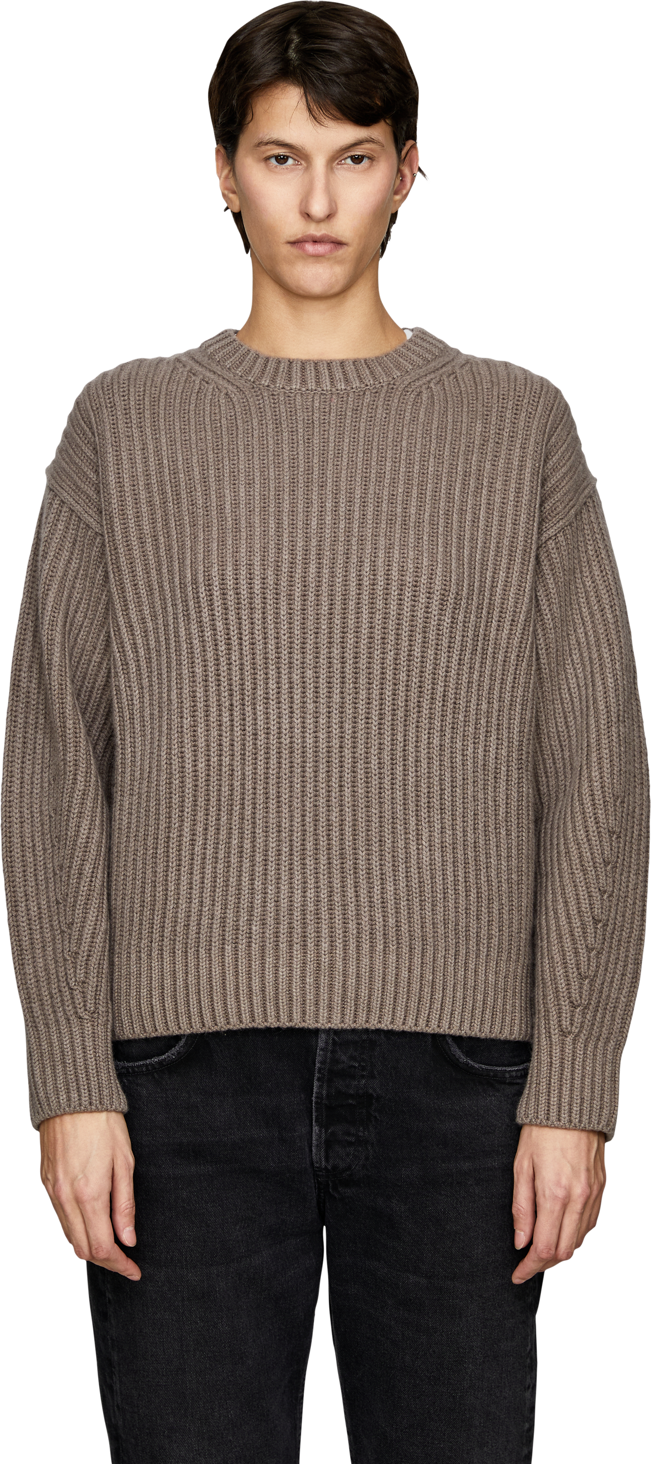 Iris von Arnim 'Pamy' Taupe Stonewashed Cashmere Jumper, Front view – UNGER.DE