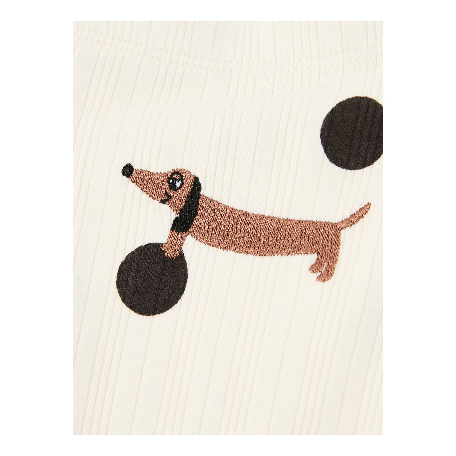 Mini Rodini Polka-dot flared trousers with dachshund embroidery cream, Detail view – UNGER.DE