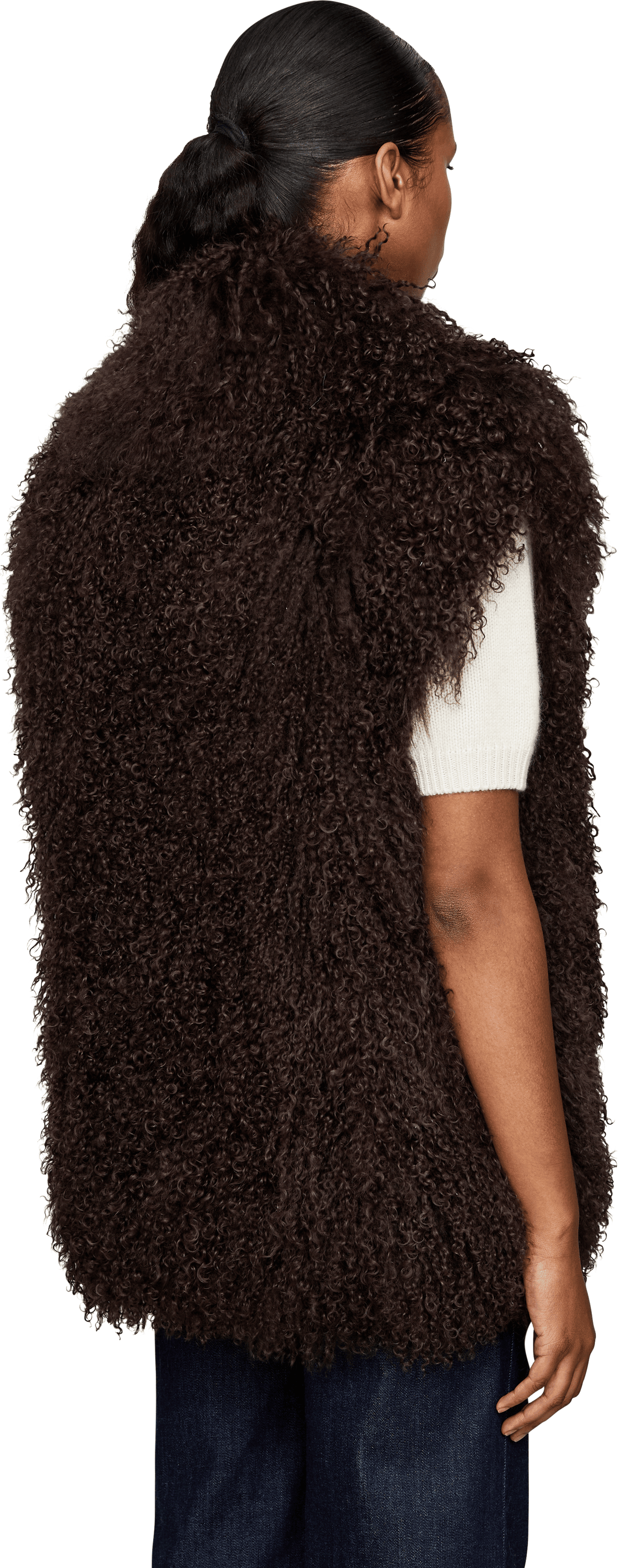 Yves Salomon Vest made from curly lambskin dark brown, Back view – UNGER.DE