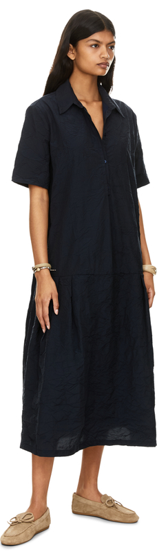 Hemdkleid aus geknitterter Baumwolle Marineblau