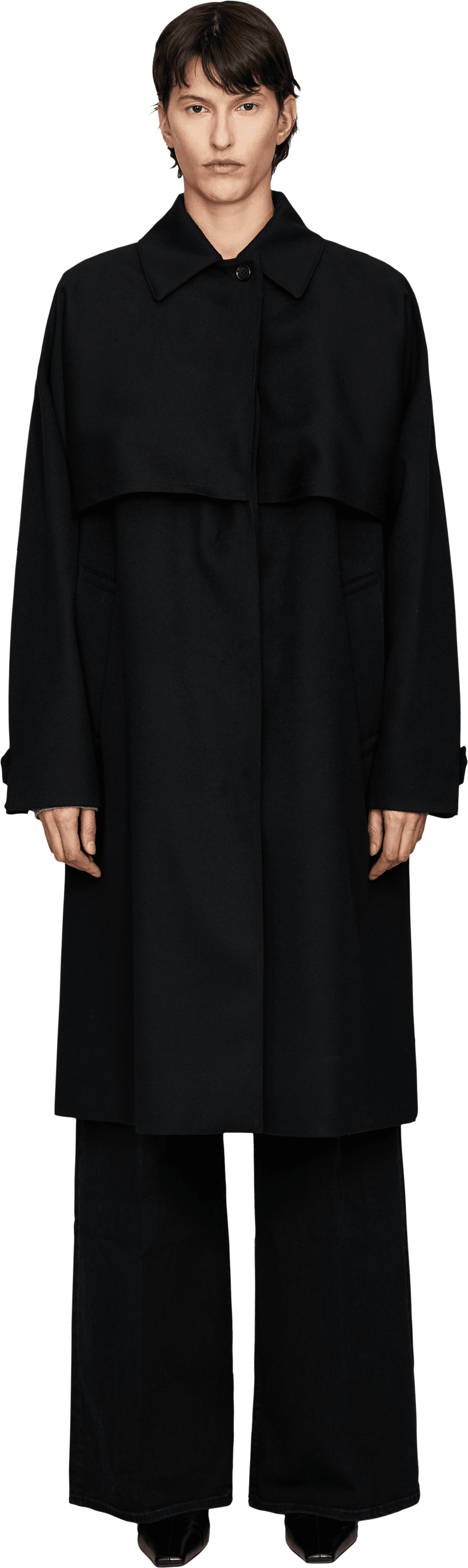 JIL SANDER Oversized coat in water-repellent wool, black, Front view – UNGER.DE