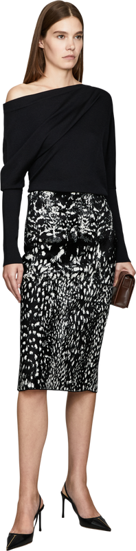 Samtiger Bleistiftrock mit Luchs-Jacquard Schwarz