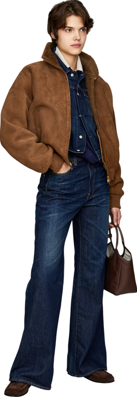 Brown shearling bomber jacket