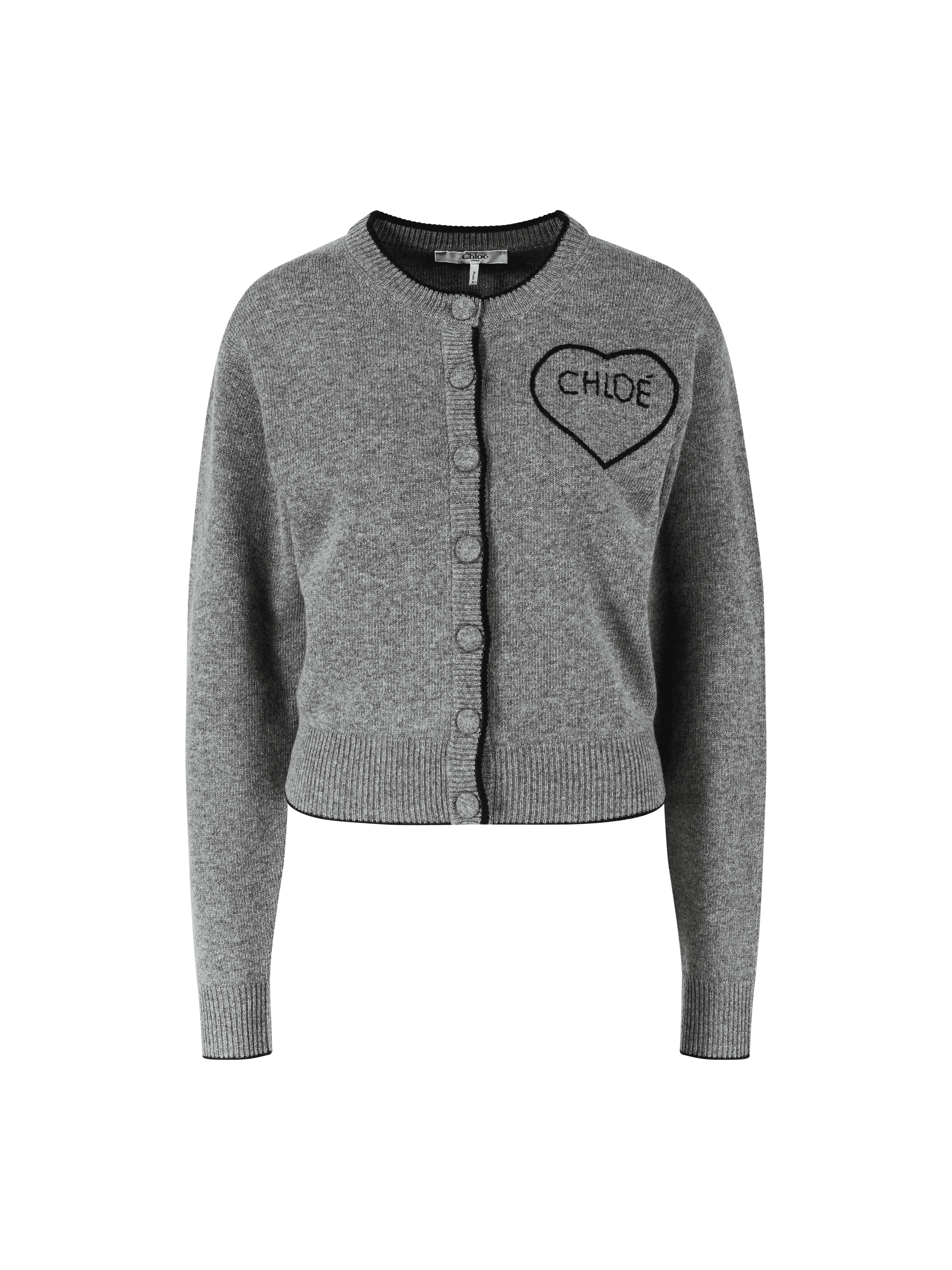 Woll-Cashmere-Strickjacke mit Herz-Stickerei Grau