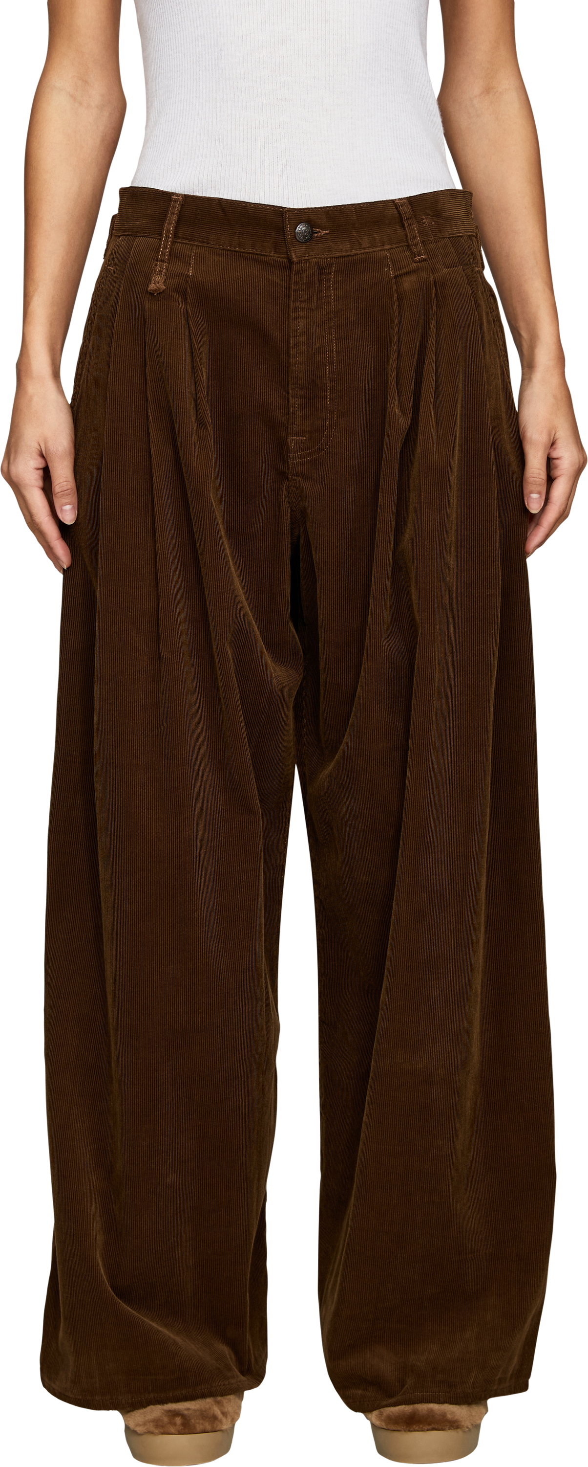 R13 Cordhose 'Triple' Dunkelbraun, Frontansicht – UNGER.DE