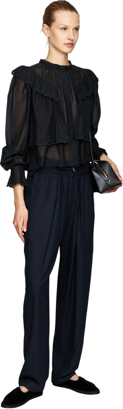 Bluse 'Kelmon' aus besticktem Baumwollvoile Schwarz