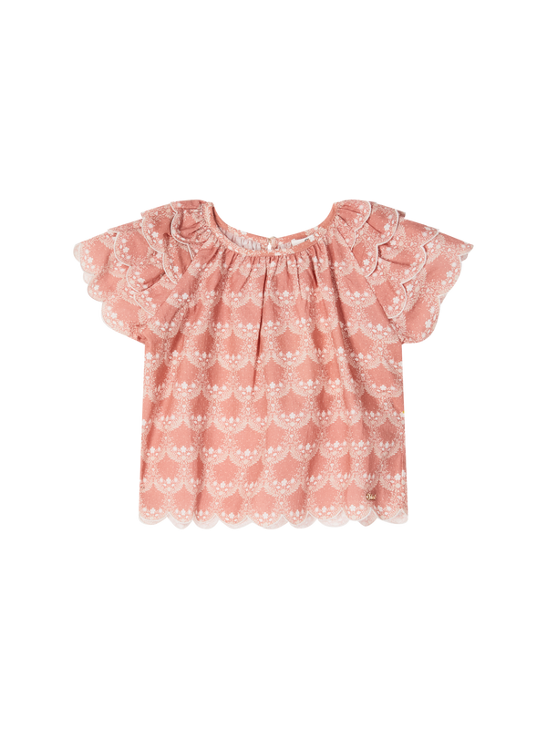 Floral ruffled blouse rose