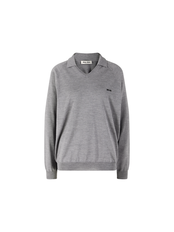 Wollpullover mit Polokragen Grau