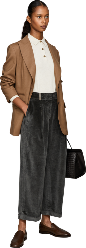 Wide-leg corduroy trousers with pleats eucalyptus