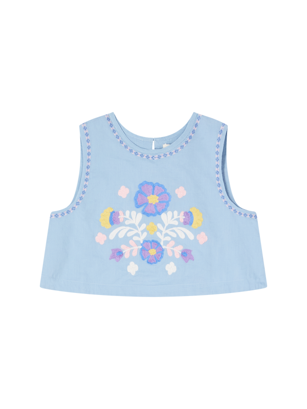 Besticktes Top 'Albane' Blau