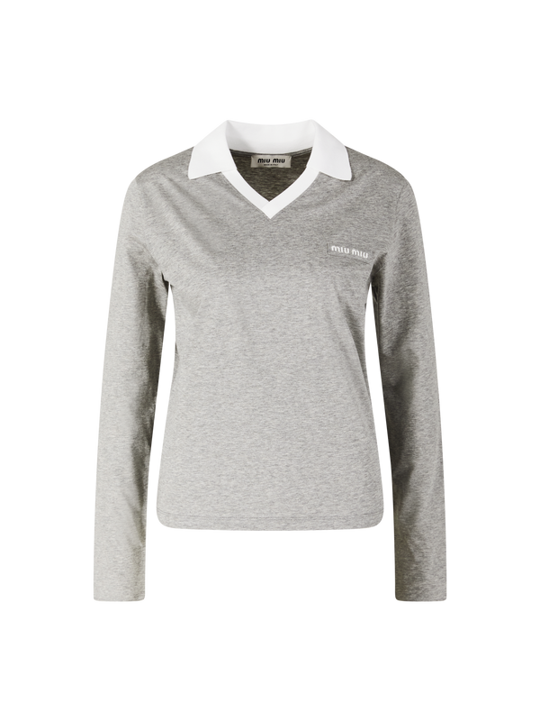 Mottled polo shirt with logo patch grey
