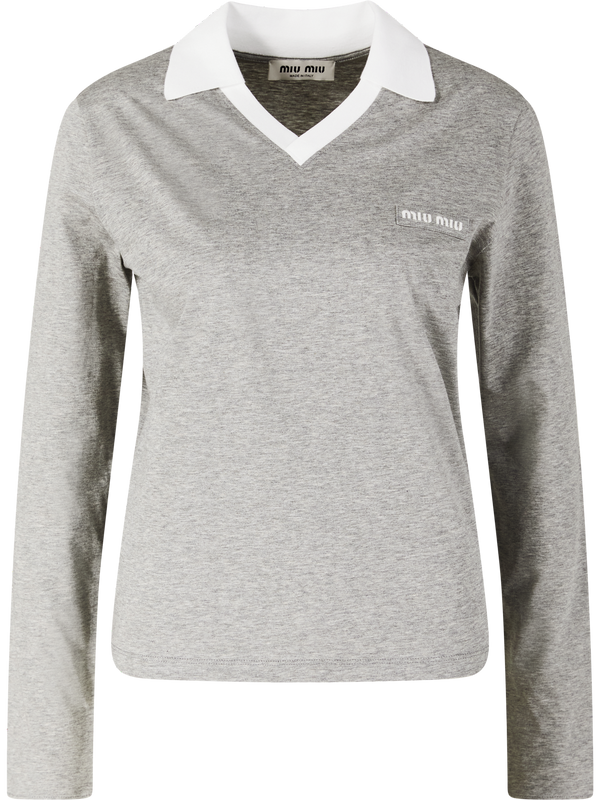 Meliertes Poloshirt mit Logoaufnäher Grau