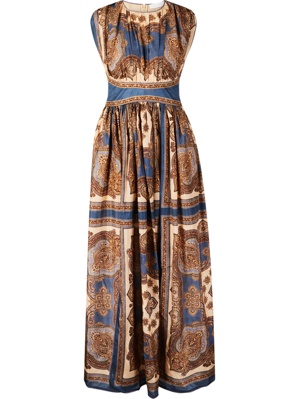 'Mahon' silk dress with multicoloured paisley pattern