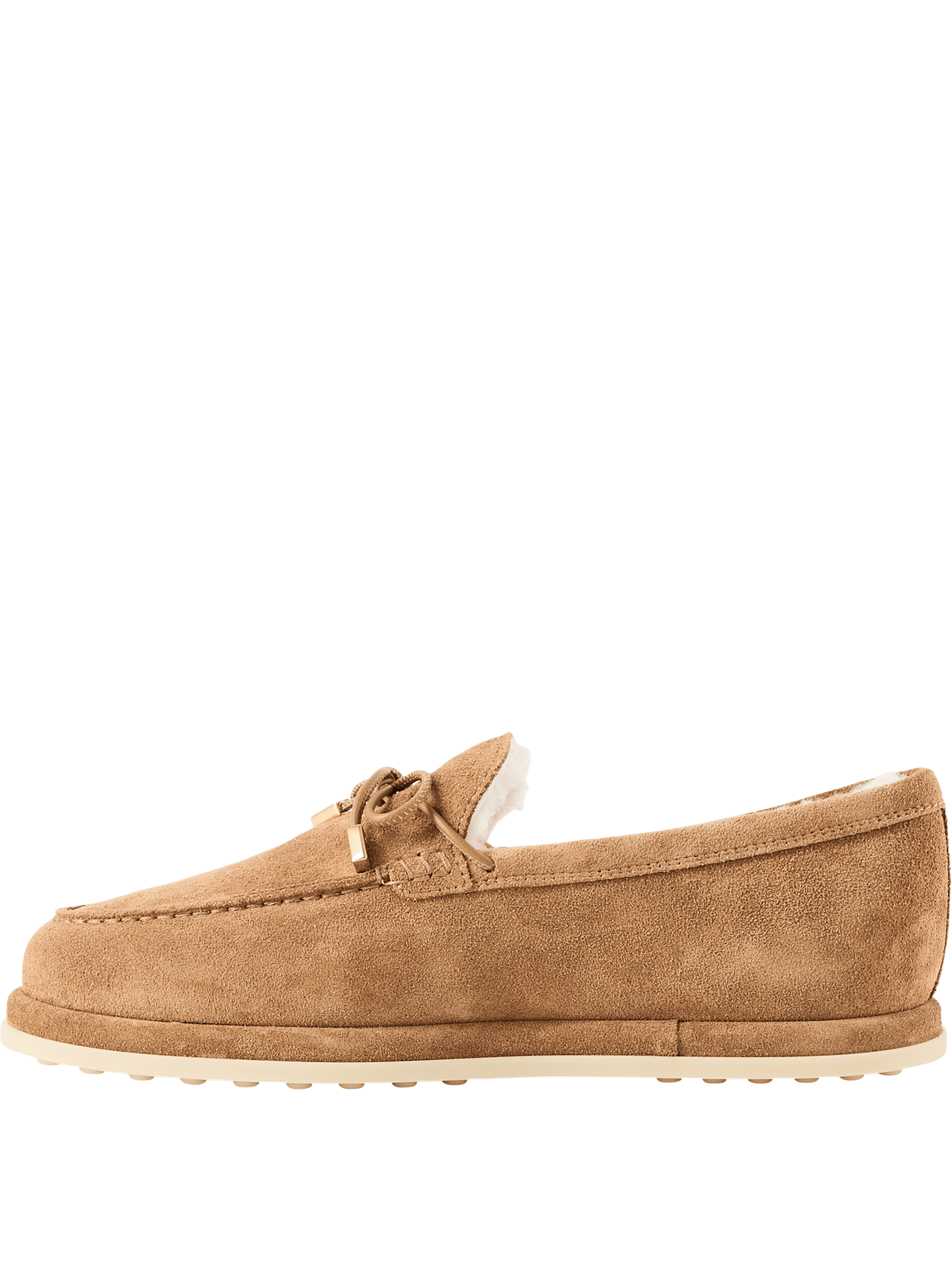 TOD'S Loafer aus Wildleder und Lammfellfutter Beige, Frontansicht – UNGER.DE