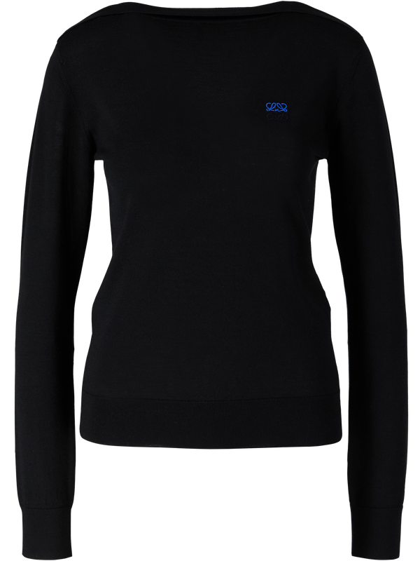 Bestickter Pullover aus Merinowolle Schwarz