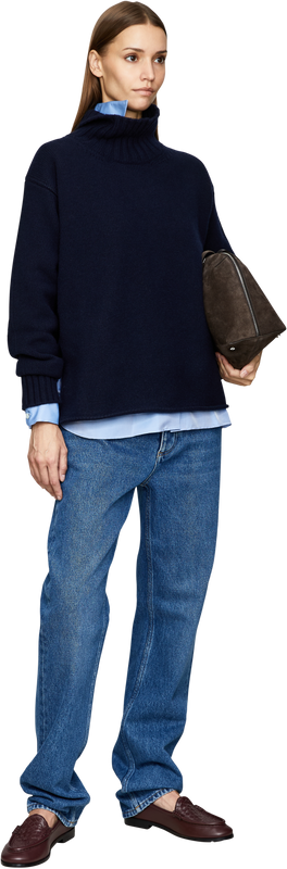 Tapered-Fit Jeans mit Ledertasche Mittelblau