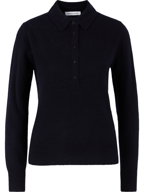 Cashmere-Seidenpullover 'Kelisa' mit Polokragen Navy