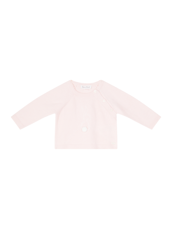 Woll-Cashmere-Pullover mit Kaninchen-Stickerei Rosé