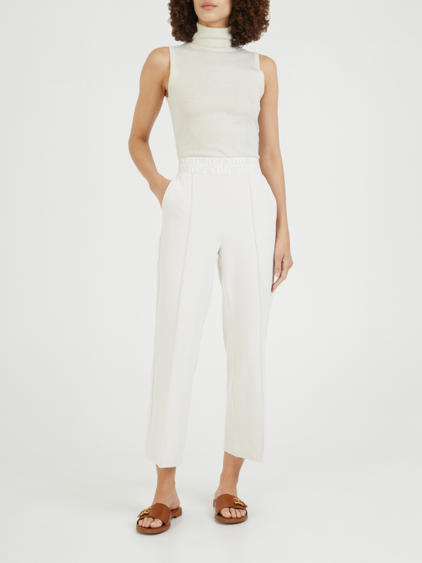 Stoffhose 'Cameron' mit Schriftzug Crème