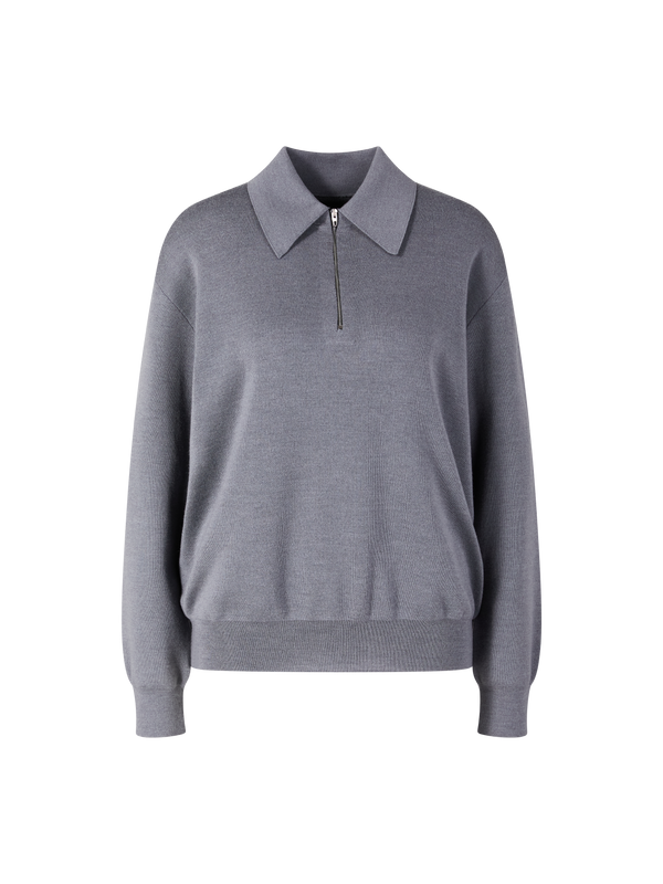 Wollpullover mit Reißverschlusskragen Graublau