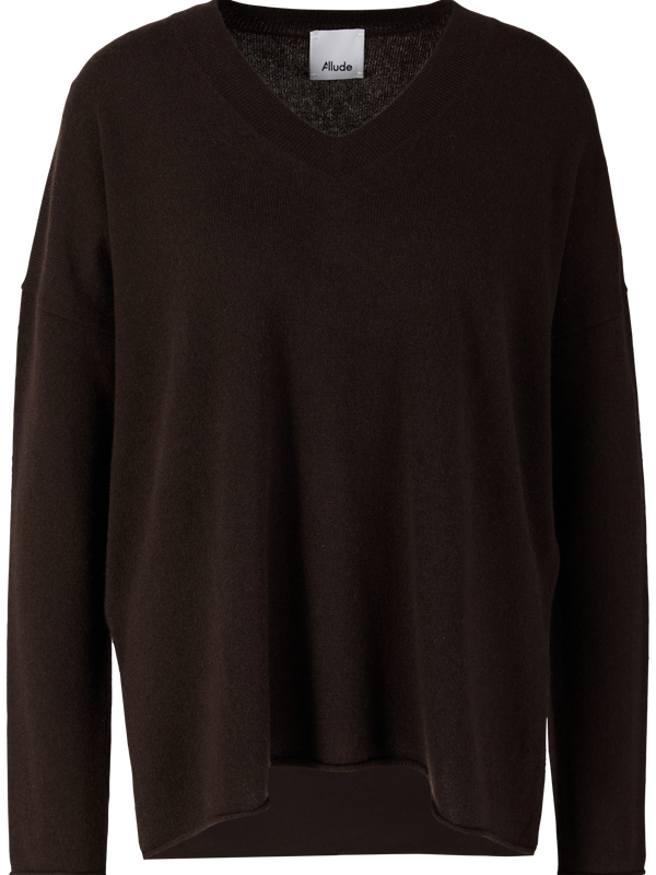 Cashmere-Pullover mit V-Ausschnitt Dunkelbraun