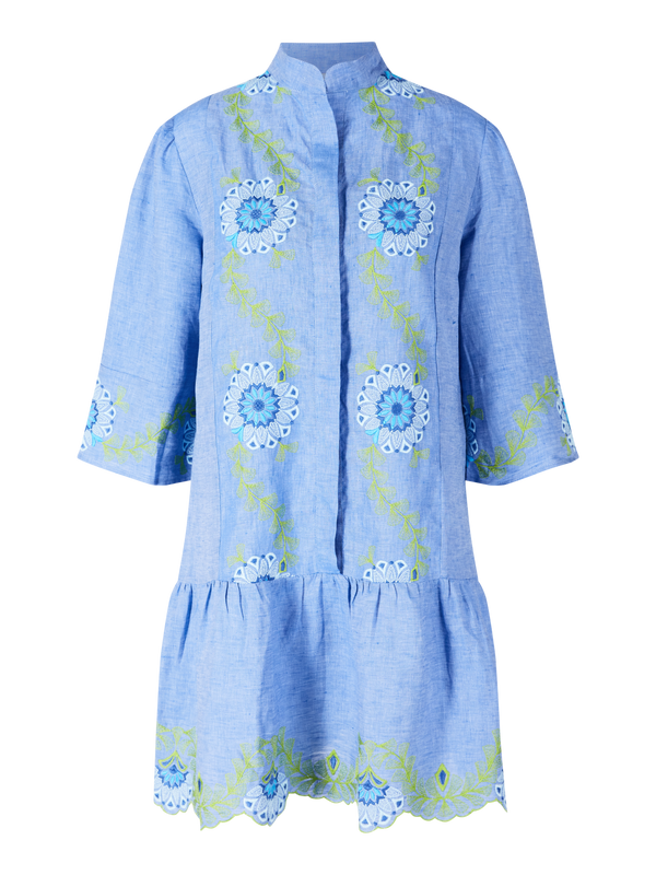 Besticktes Leinenkleid 'Cumino' Blau