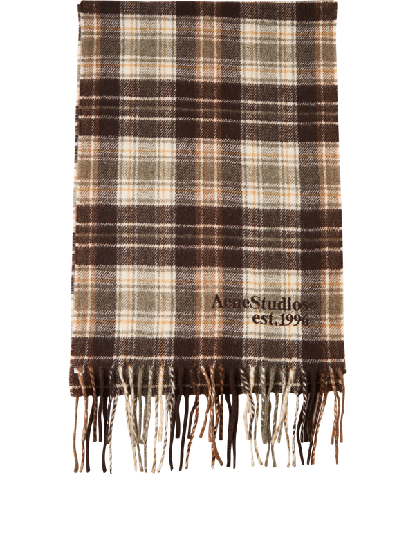 Brown cashmere scarf with a chequered pattern