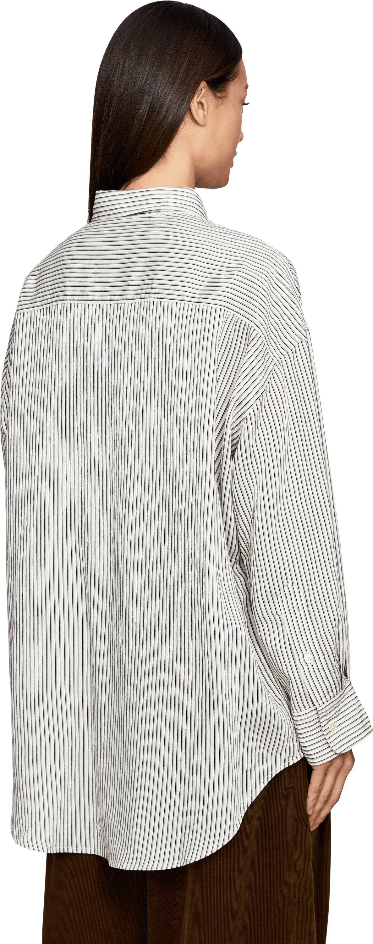 R13 Striped shirt with a deep collar – white, Back view – UNGER.DE