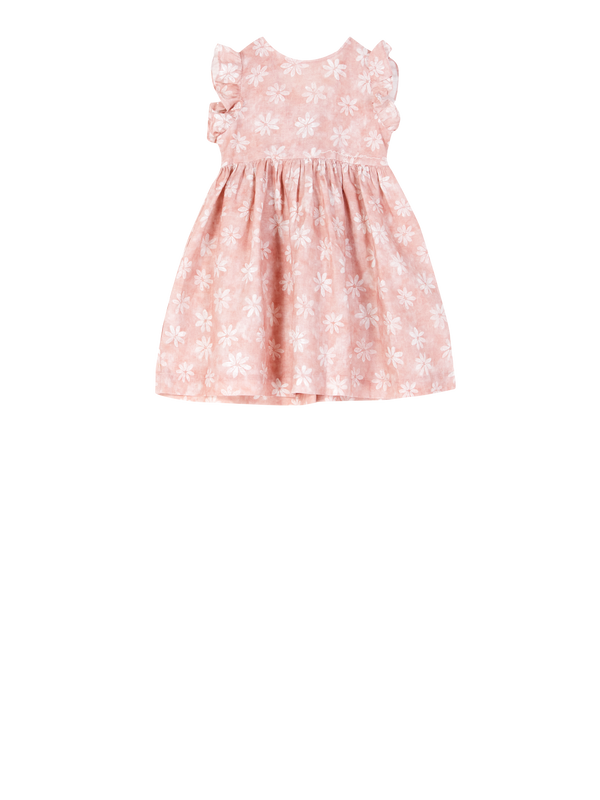 Florales Leinenkleid mit Schleife Rosa