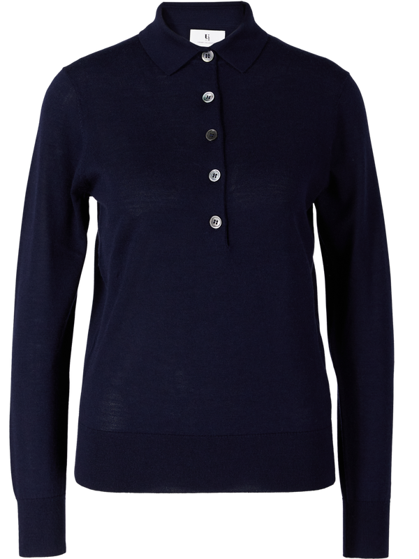 Woll-Cashmere-Seidenpolopullover in Midnight