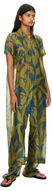 Seidenhose 'Pachas' mit floralem Muster Grün/Blau