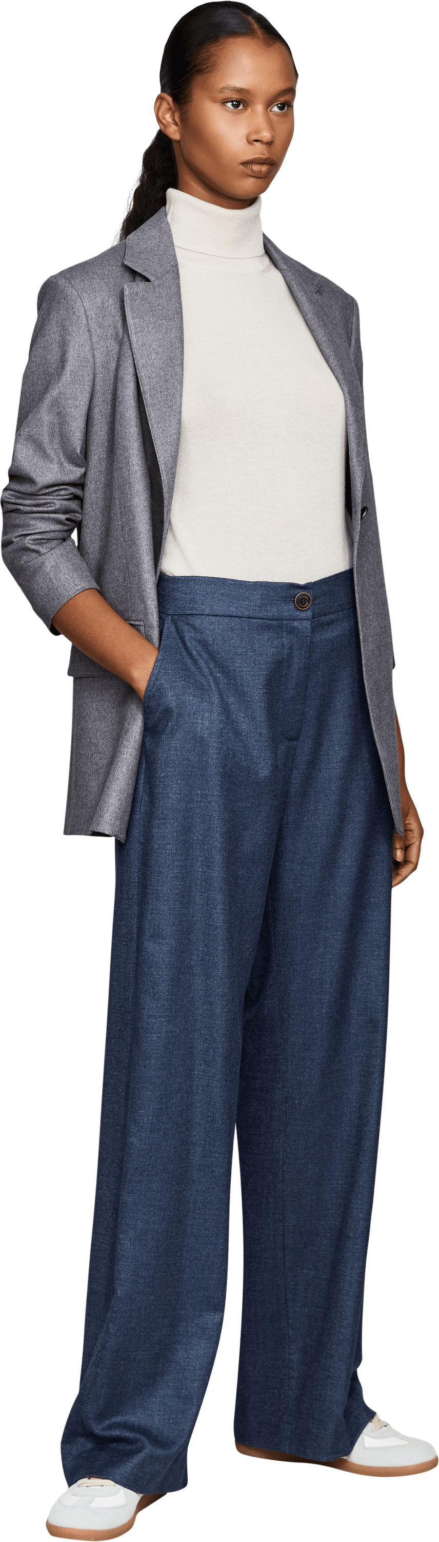Colombo Weite Stoffhose aus Kid Cashmere Blau, Modelansicht – UNGER.DE