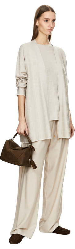Offene Cashmere-Seidenstrickjacke Beige