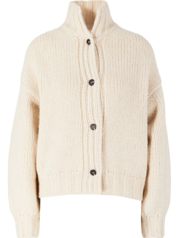 Cashmere and silk cardigan with a stand-up collar, Oatmeal