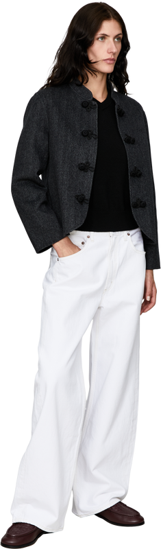 Cashmere-Wolljacke mit Fischgrätenmuster Grey Herringbone