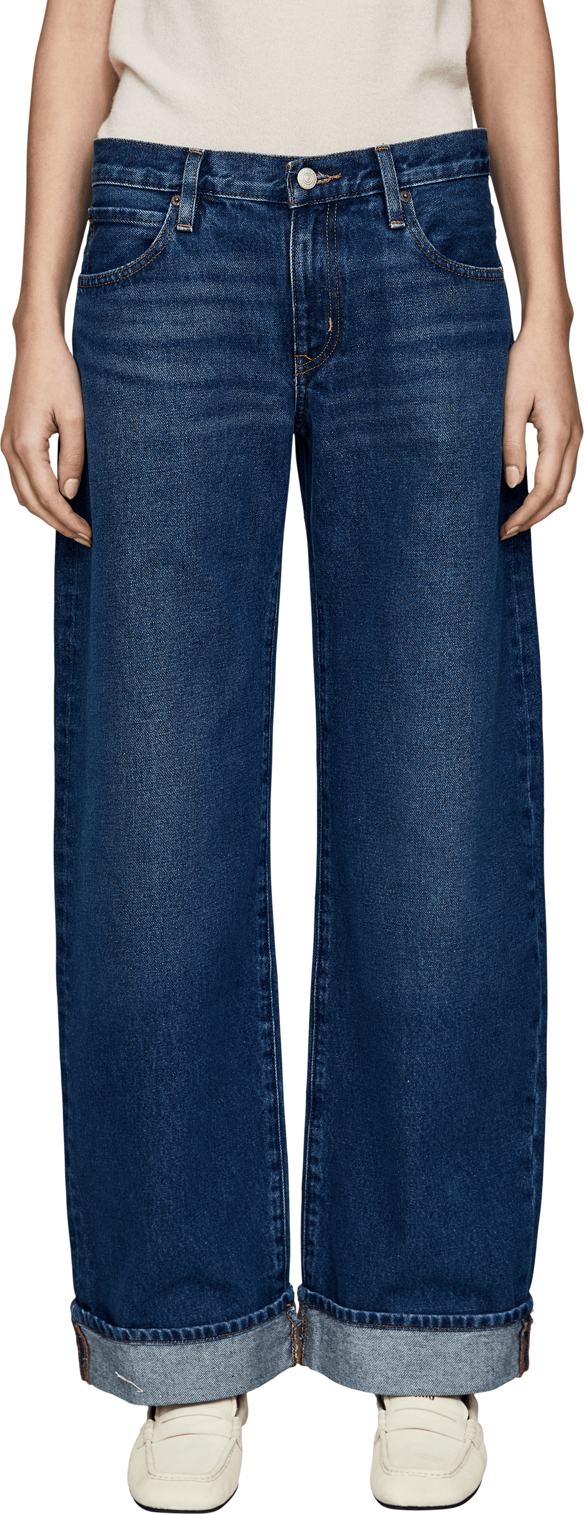 Frame Straight-Leg Jeans 'The Cuffed Low Bow' Dunkelblau, Frontansicht – UNGER.DE