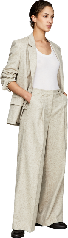 Wool-cashmere wide-leg pleated trousers 'Venia' alabaster