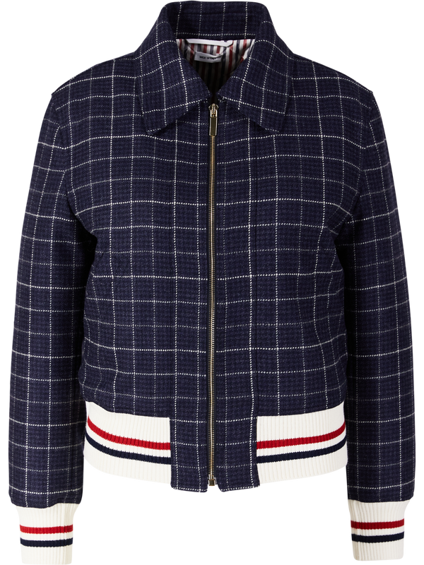 Karierte Bomberjacke aus Wolle Marineblau