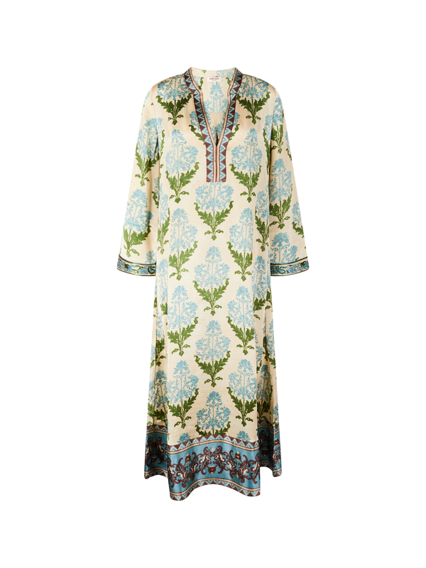 Floraler Kaftan 'Jenna' aus Seide Grün