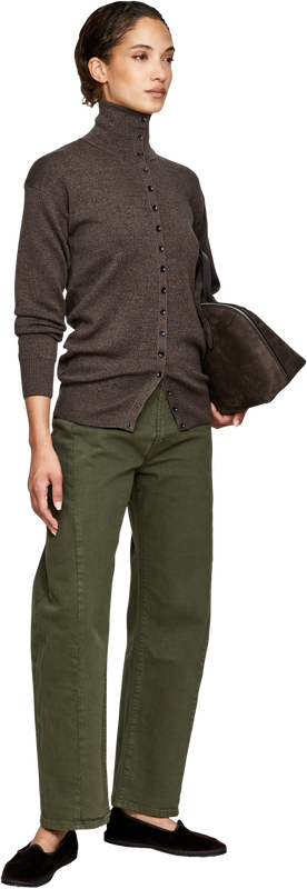 Dark brown button-up long-sleeved woollen top