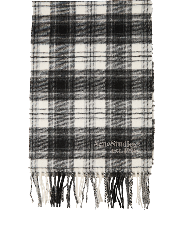 Black cashmere scarf with a checked pattern