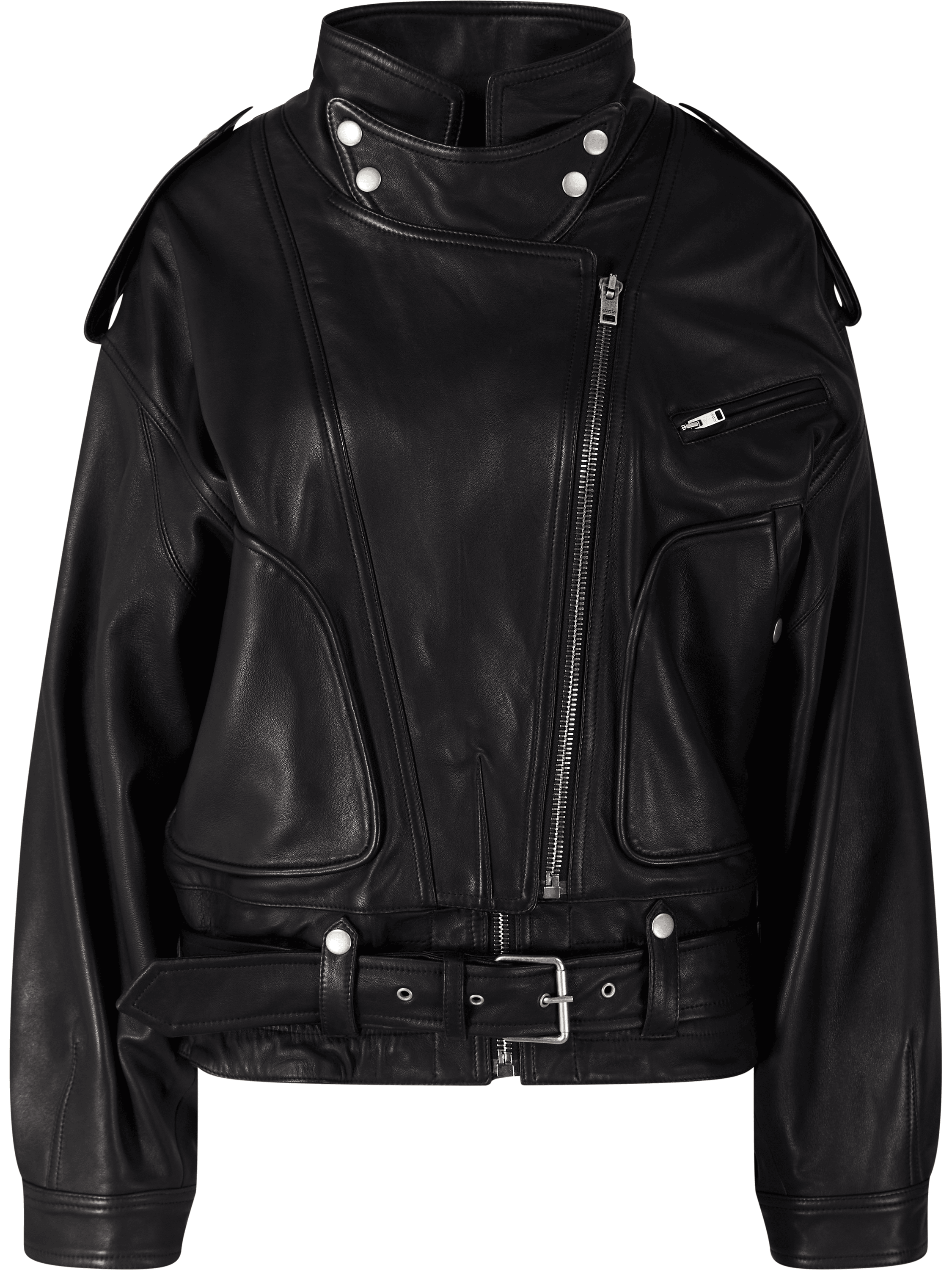 Lammlederjacke 'Farza' im Biker Schnitt Schwarz