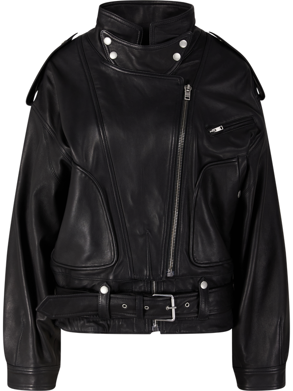 'Farza' lambskin jacket in a biker style, black