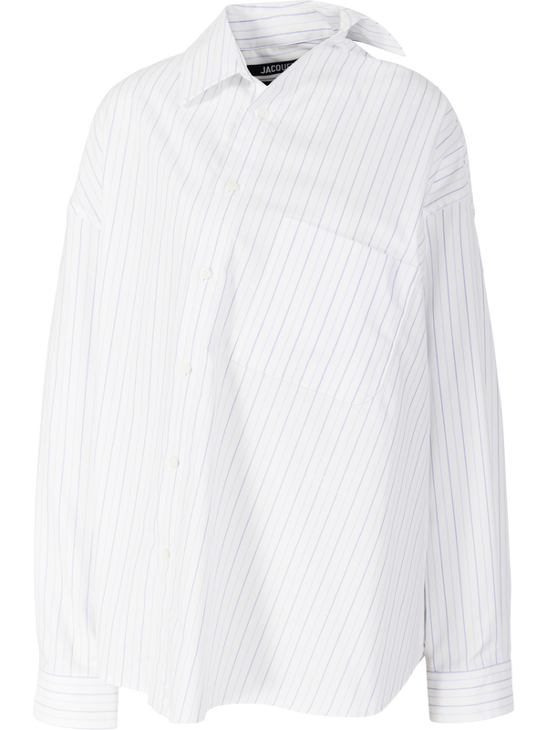 'Cuadro' striped shirt with asymmetrical button placket white