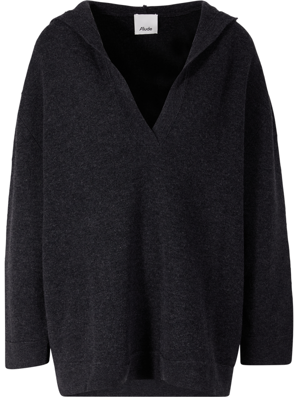 Oversized Woll-Cashmere-Kapuzenpullover Dunkelgrau